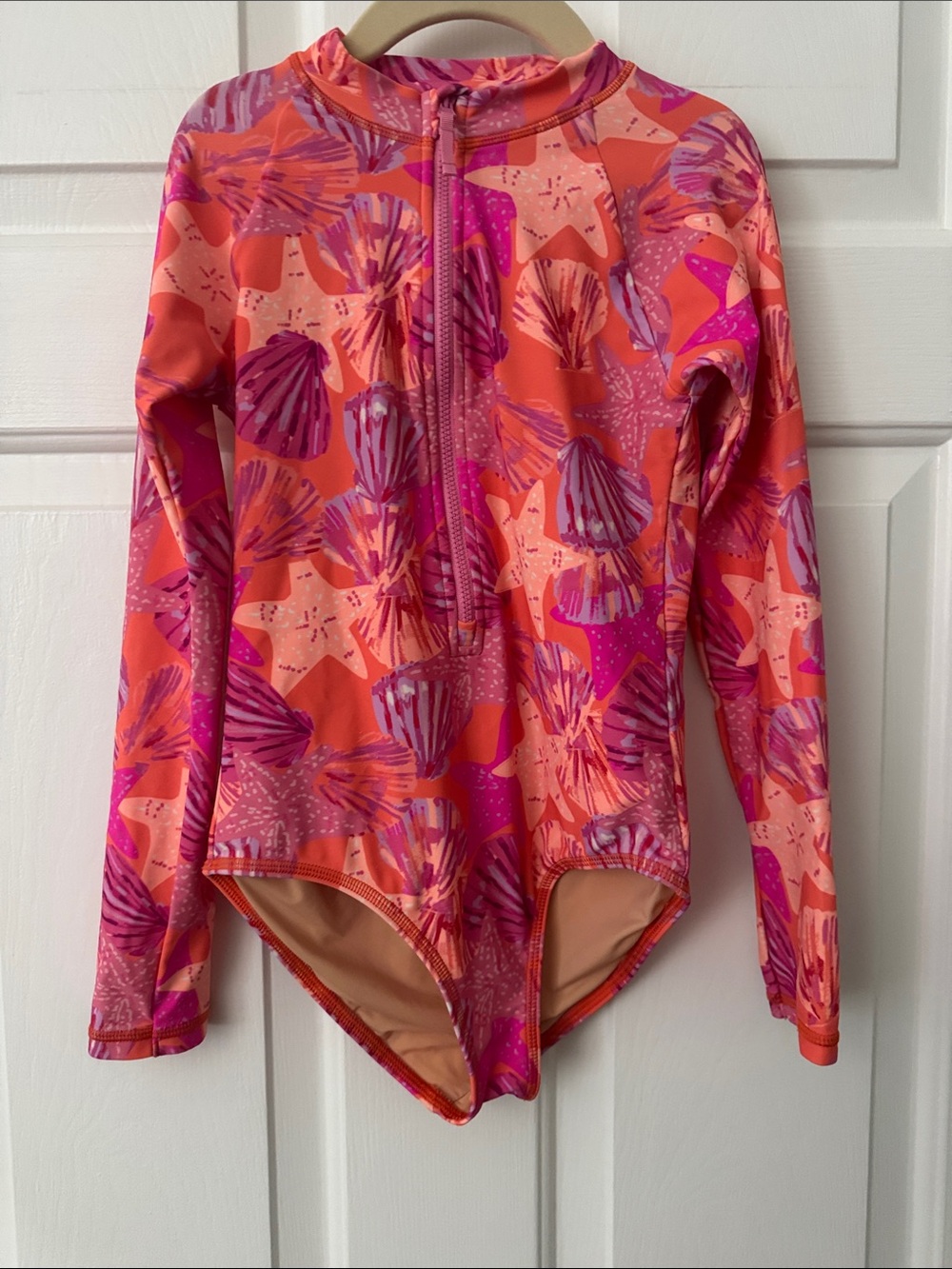 Crewcuts Girls Orange Pink Seashell Long-Sleeve Rashguard